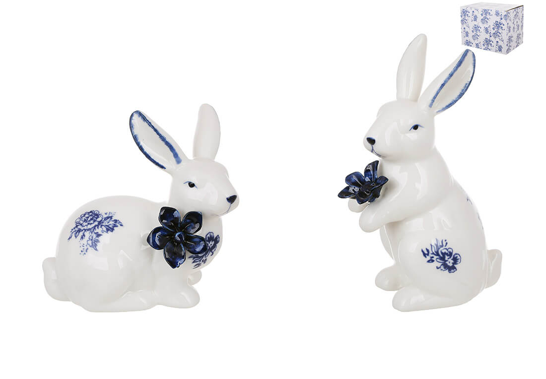 Статуетка порцелянова Кролик з блакитною трояндою