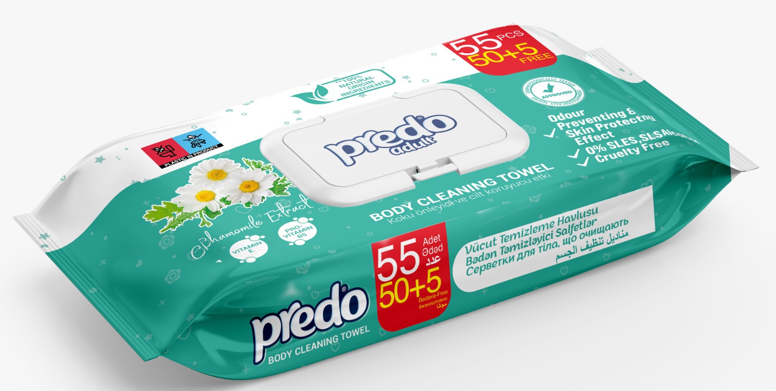 Predo Adult Chusteczki Czyszczące do Ciała 55 szt.