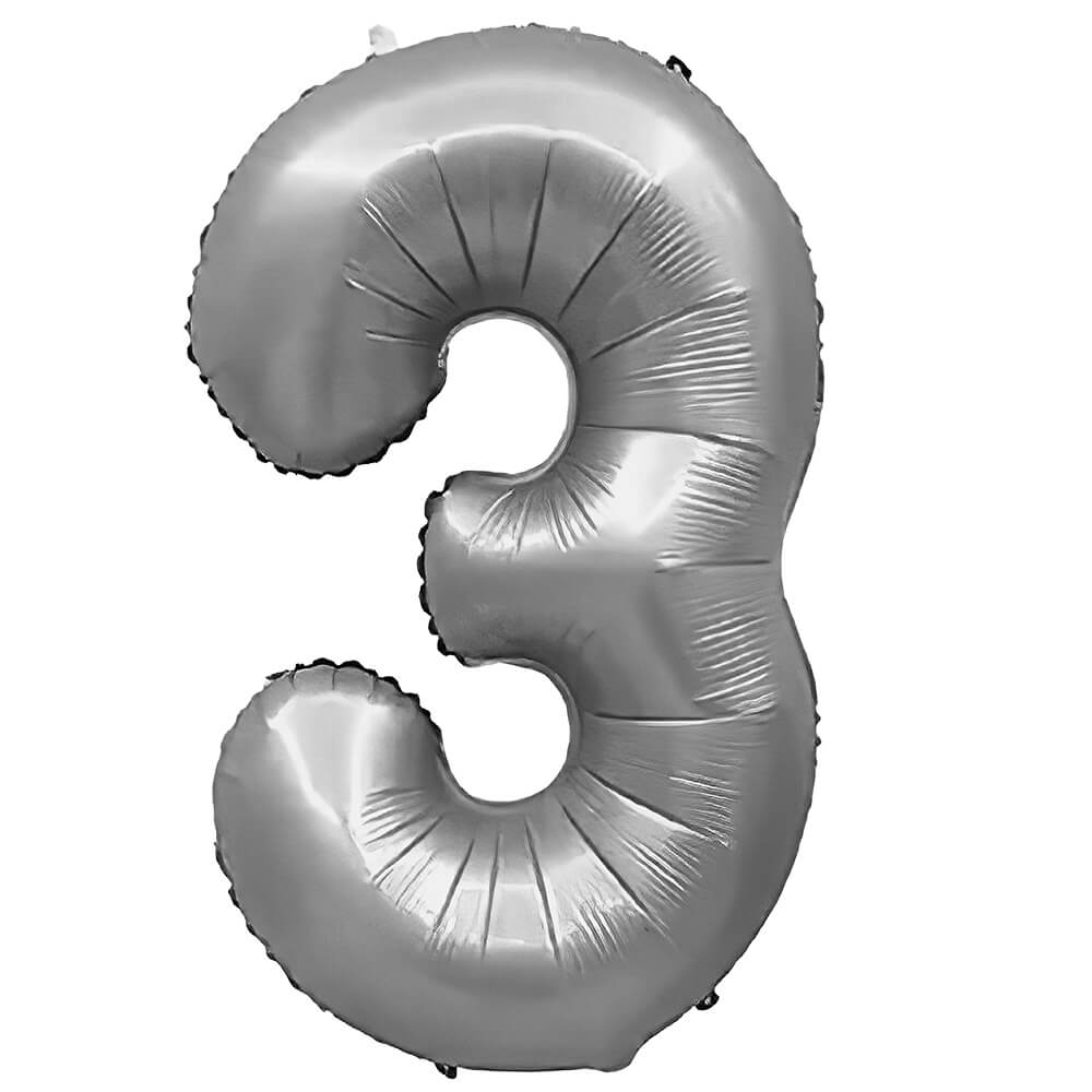 34 inch Number 3 Silver Helium Balloon