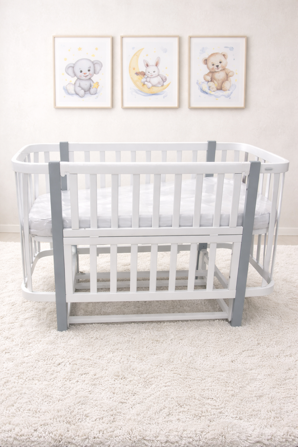 Ліжко-трансформер Babyroom Місяць білий/сірий