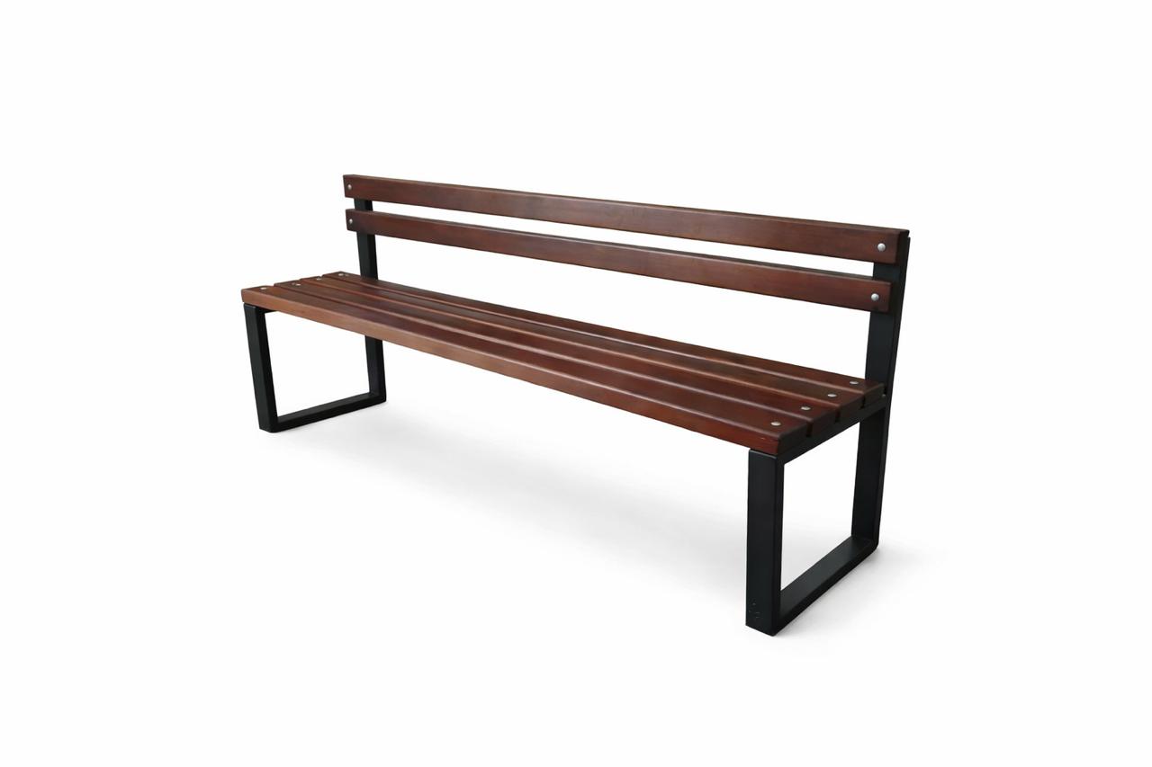 Лавка вулична, паркова, металева міцна опора, натуральний брус