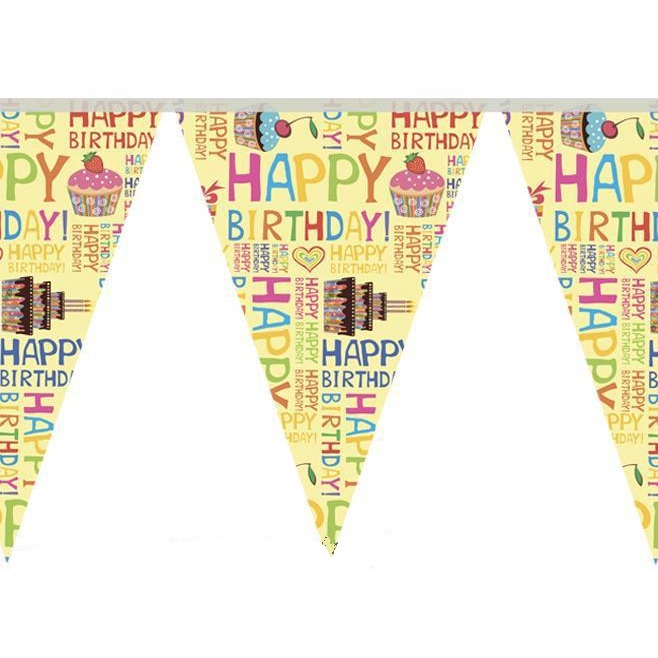 Гірлянда вимпел тематична Happy Birthday на жовтому