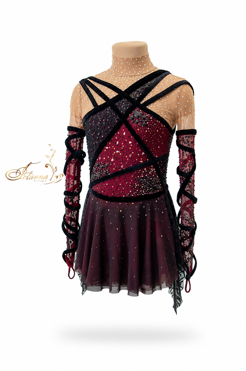 Burgundy Figure Skating Dress for Girls, Bordo Custom Ice Skating Competition Dress, Crystal Skating Costume, Elegant Rhinestone Skate Dress