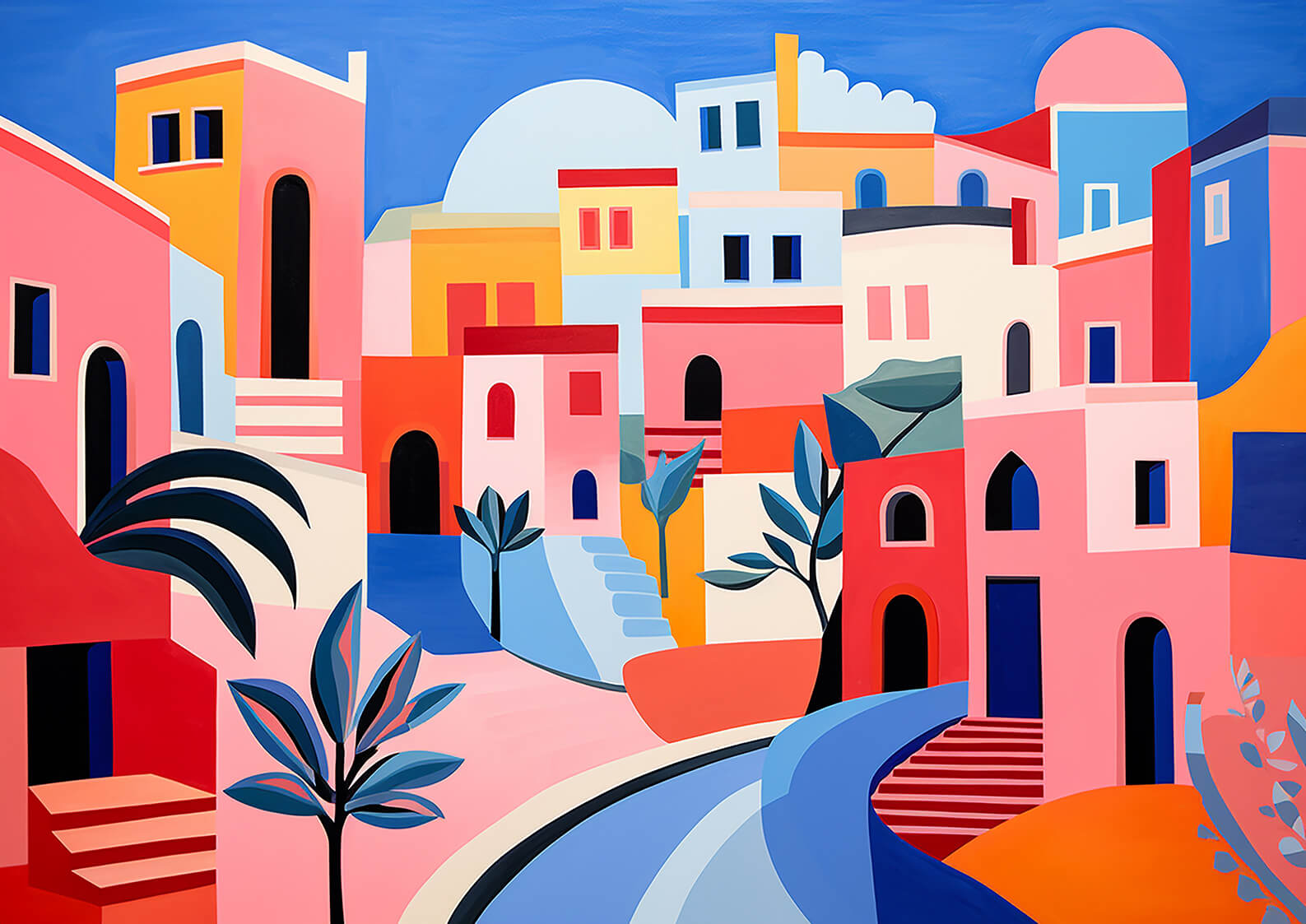 Southern City, 30x42 cm original acrylic painting on paper