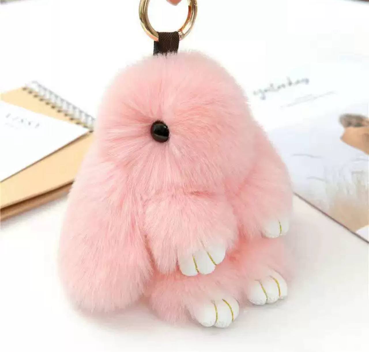 Брелок іграшка пухнастий зайчик, персиковий