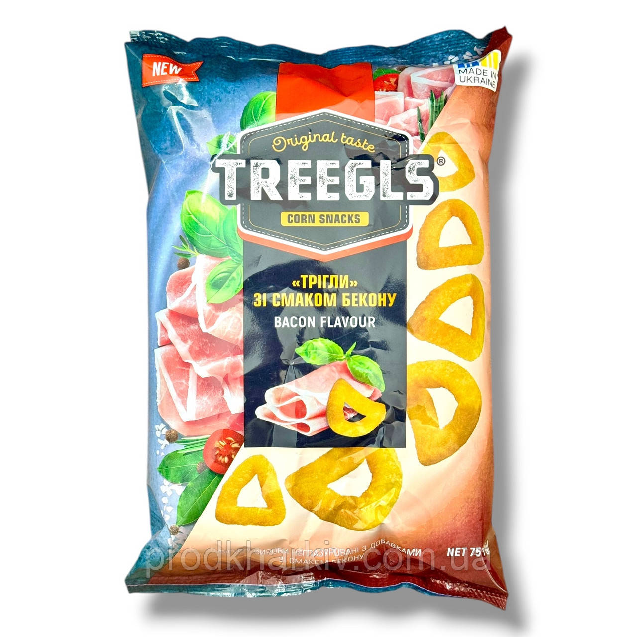 Кукурудзяні снеки Treegls Mix «Бекон» 70 г, хрусткі фігурні кільця Триглі Мікс