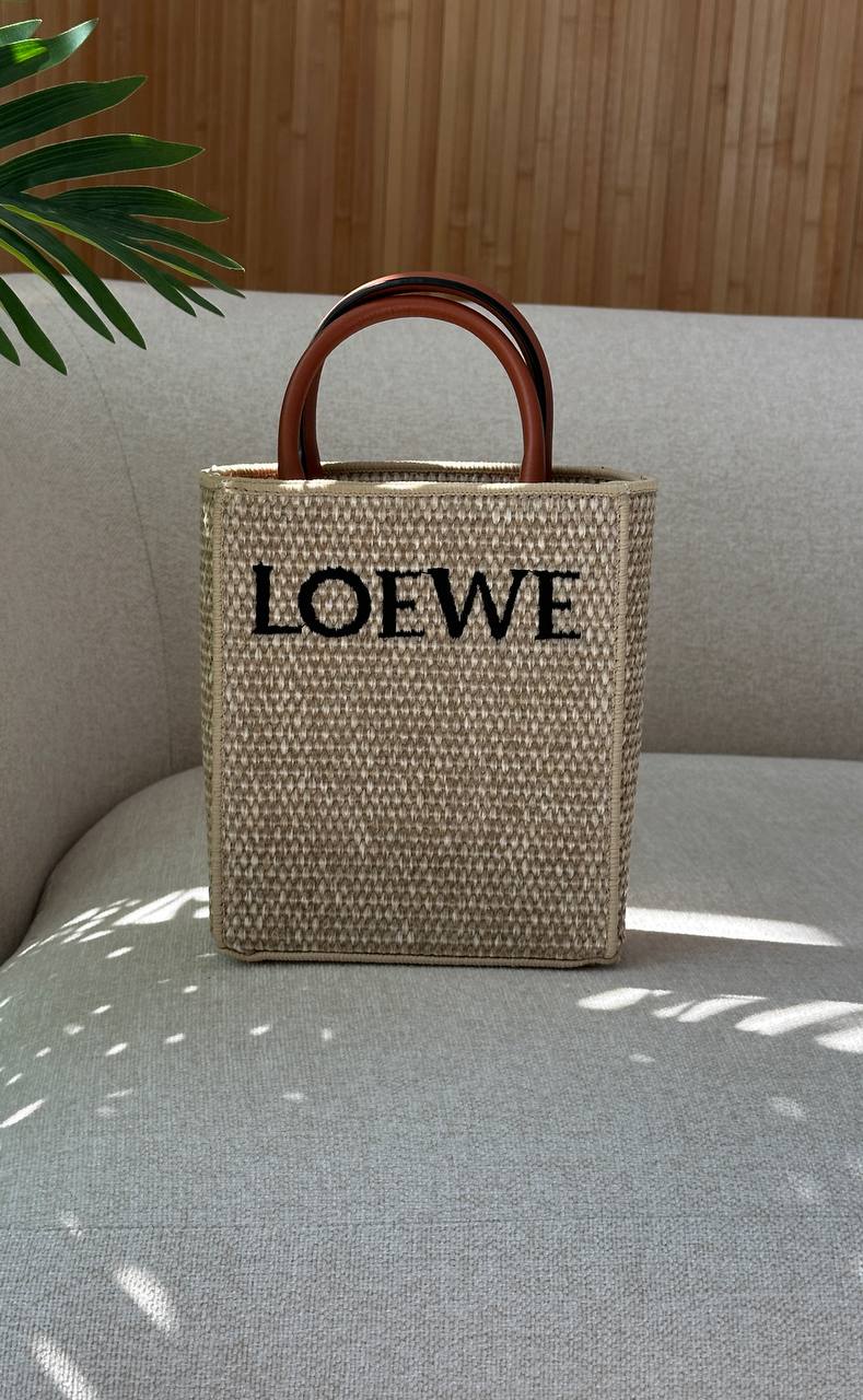 Loewe Leather-Trimmed Raffia Mini Tote Bag