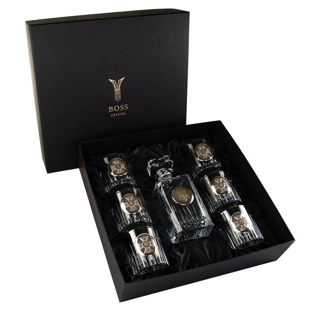 Набір для віскі "Мужньому рятівнику" – 7 предметів, емблема МНС, срібло з позолотою, GPB7MNS2PG