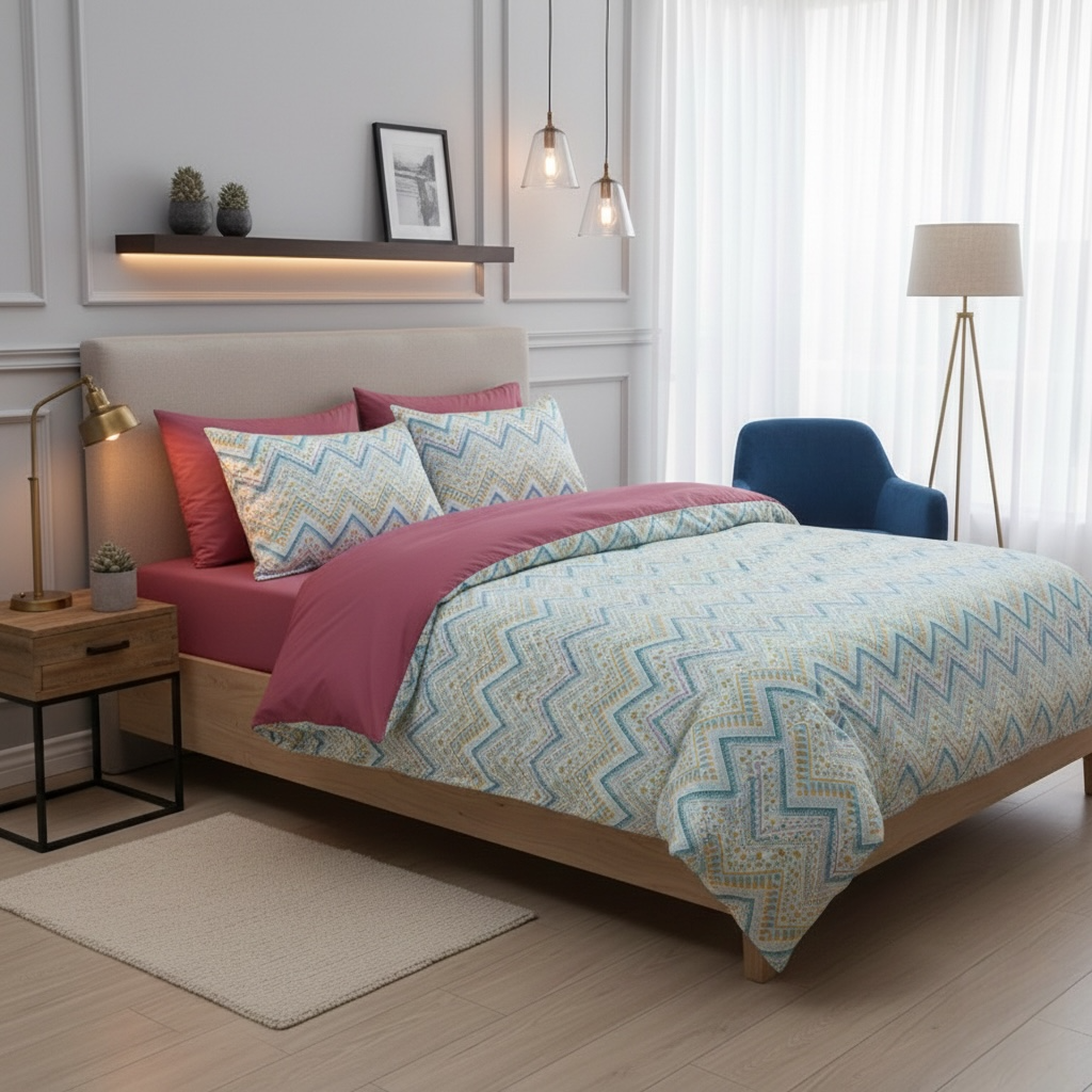 Постільна білизна з ранфорсу, колір Рожеві зігзаги