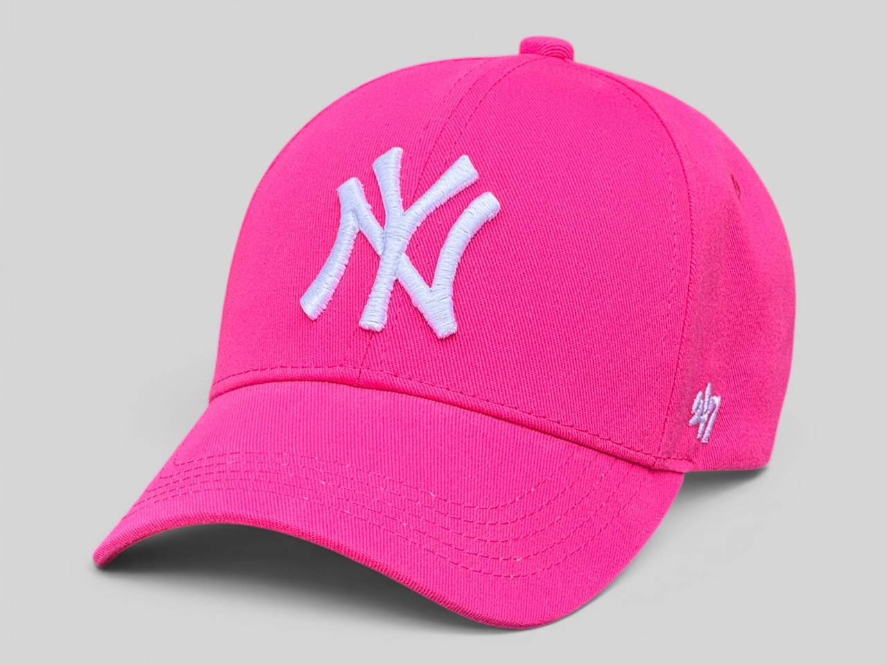 Кепка Бейсболка 47 brand New York - Нью Йорк Яскраво Рожевий Вишивка Біла Копія