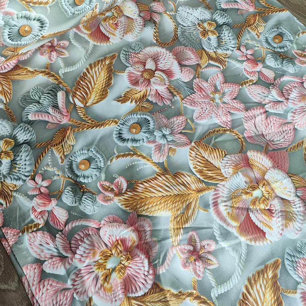 Тканина Ранфорс Digital print - В'язані квіти на сірому