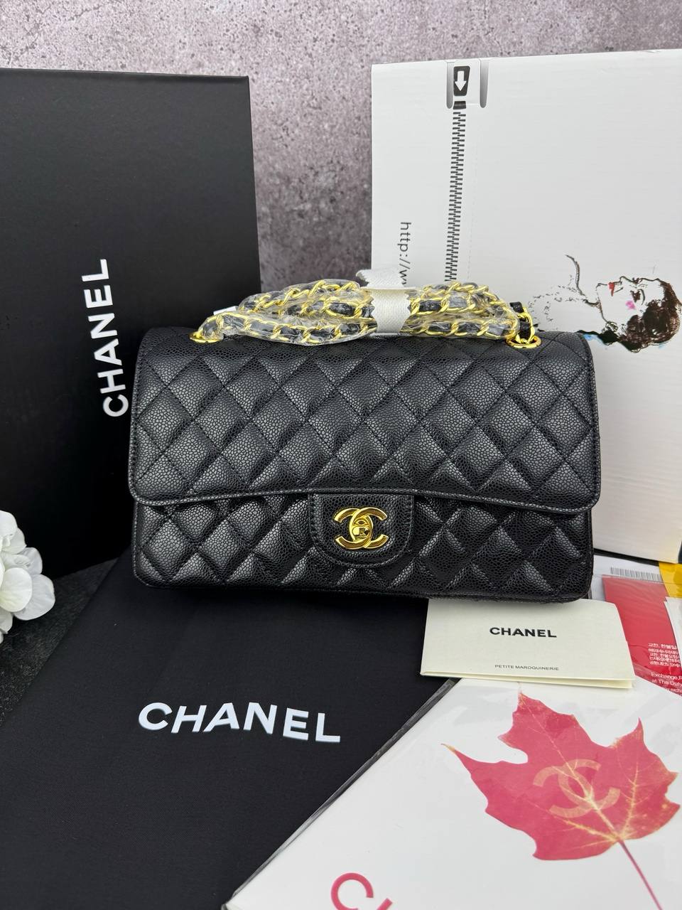 Chanel Classic 2.55 Medium Double Flap in Black Gold Texture