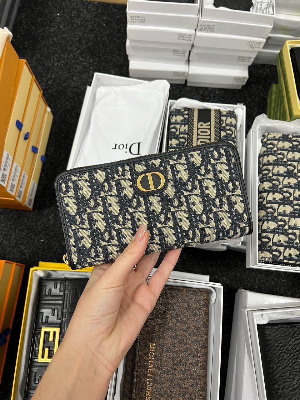 Christian Dior 30 Montaigne Wallet Blue Oblique Jacquard