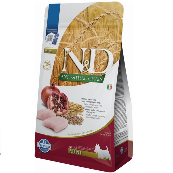 Фарміна дог сух N&D Low Grain CHICKEN & POMEGRANATE ADULT MINI 800 gr 21977