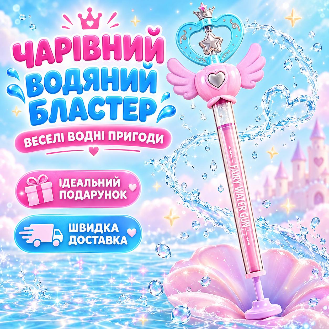 Дитячий водяний бластер-паличка «Fairy Water Gun» з крилами
