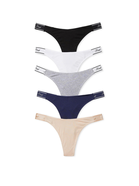 Набір трусиків PINK 5-Pack Logo Cotton High-Leg Thong Panties Mix