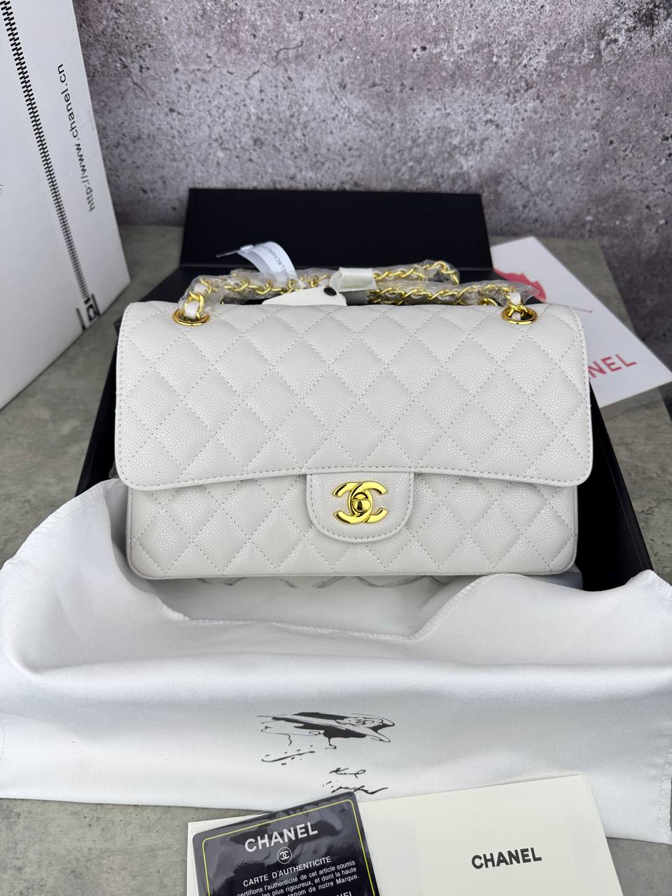 Chanel Classic 2.55 Medium Double Flap in Milk Gold Texture