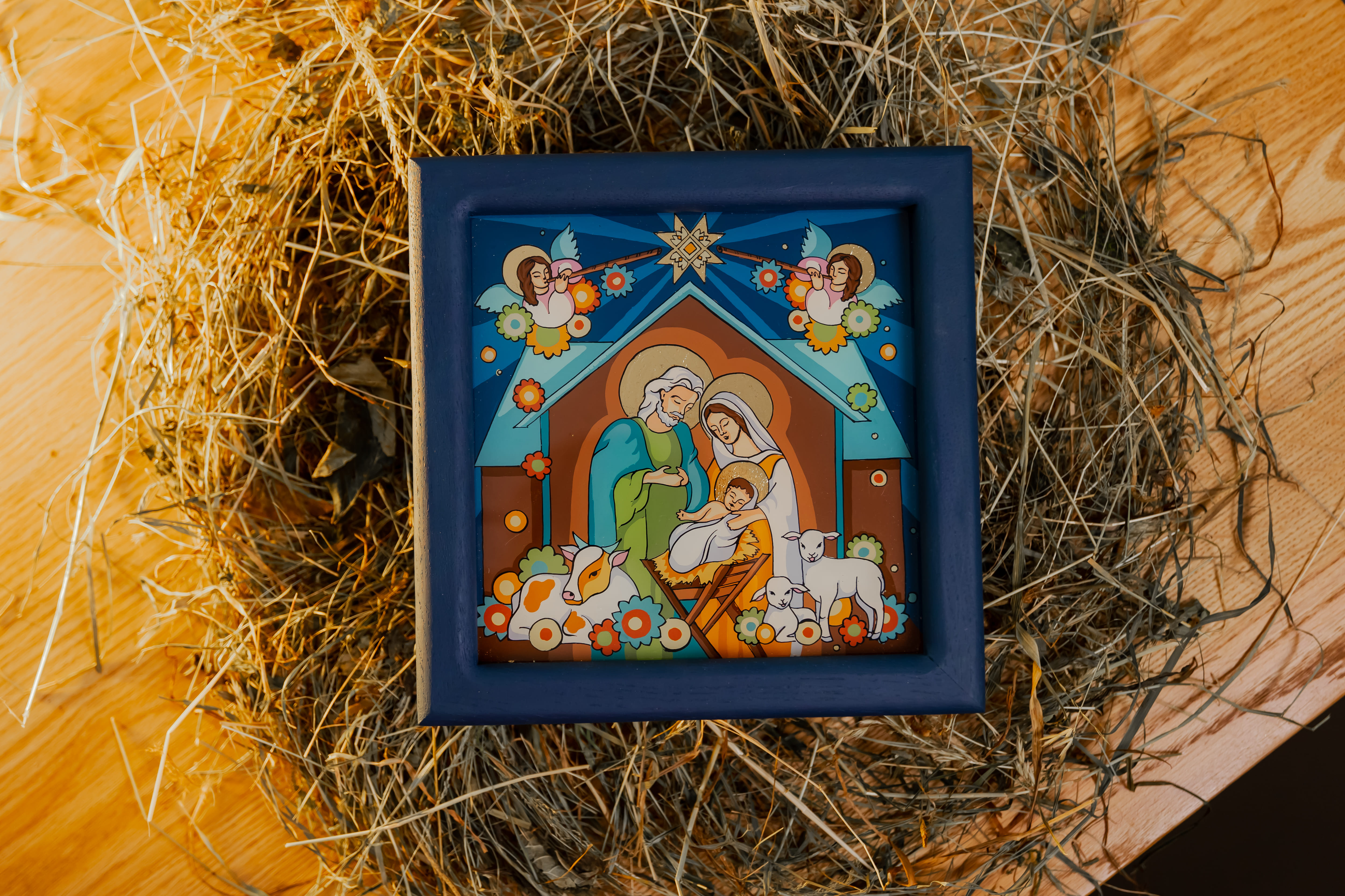 Мальований на склі вертеп "Різдво Христове", 23*23 см