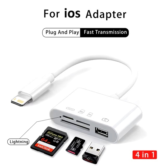 Card Reader 4 в 1 для смартфонів з iOS / USB, TF, SD + транзитна зарядка