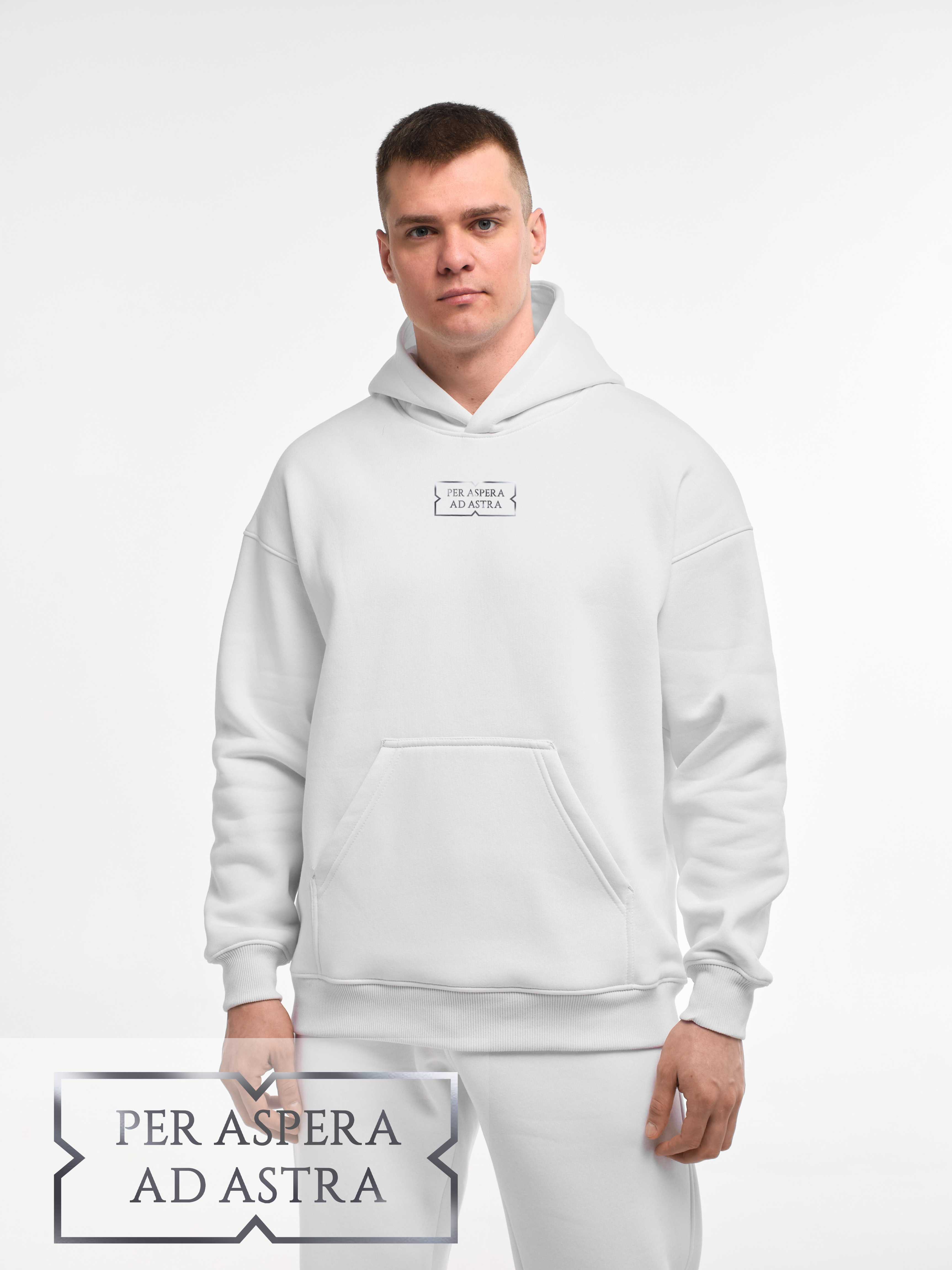 HOODIE "PER ASPERA AD ASTRA" | POCKET | WHITE EMOTION | XH1