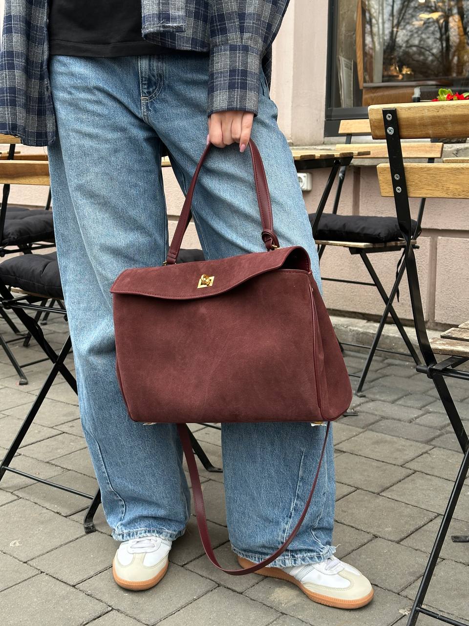Balenciaga Rodeo Large Suede Burgundy/Gold Hardware