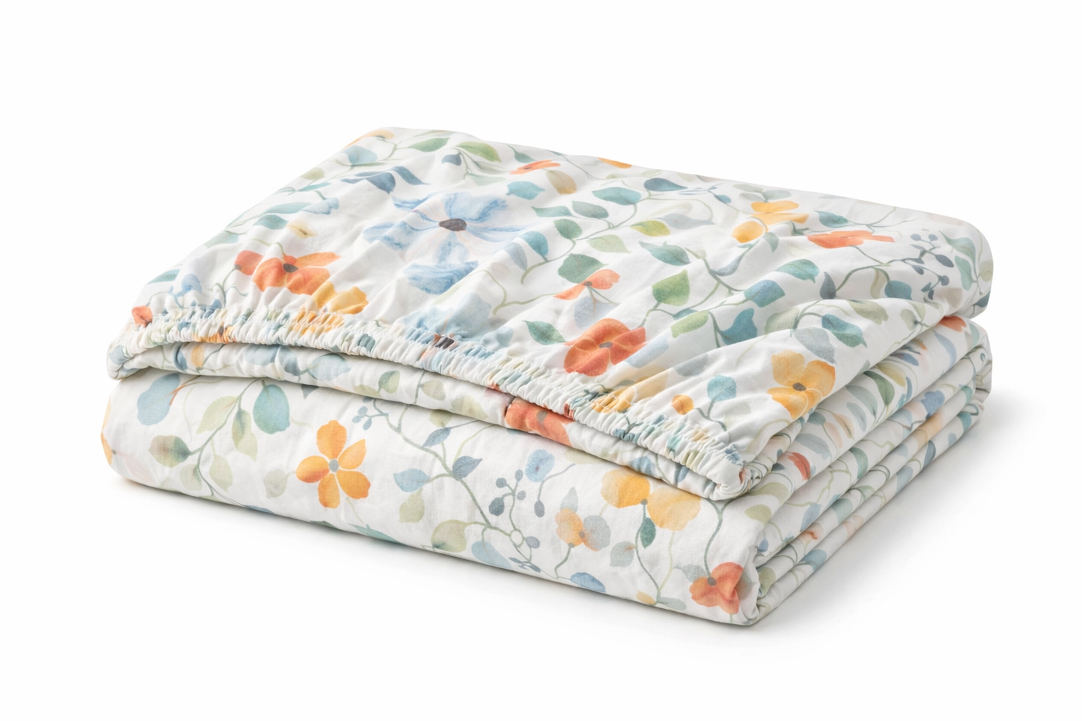 Простирадло на гумці ранфорс принт "Яскраві квіти та листя"