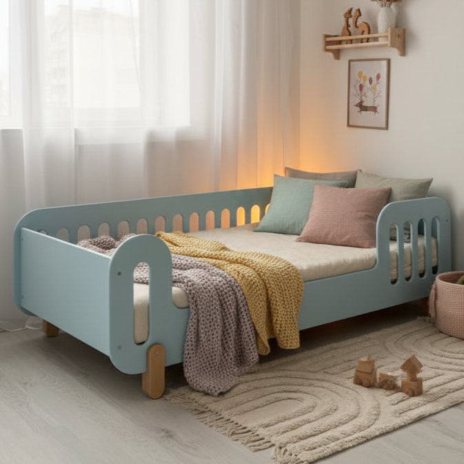 Дитяче ліжко дизайнерське Монтессорі Брунька 190×90 см - Блакитне