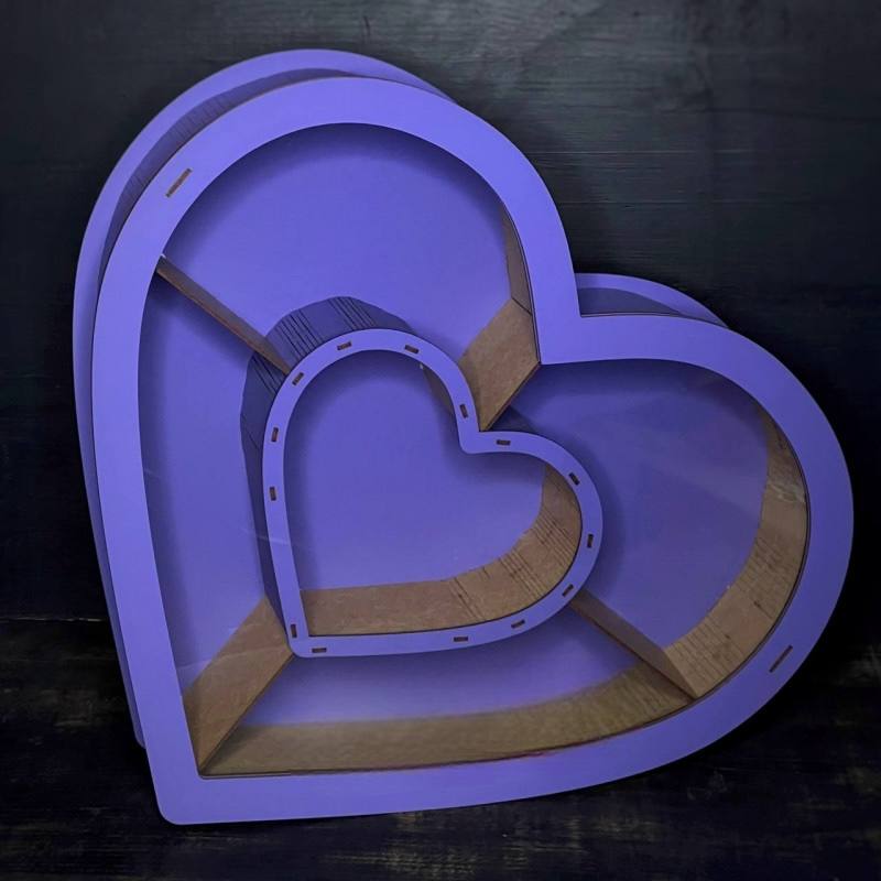 Бокс у формі серця з прозорою кришкою "Подвійне серце", фіолетовий 50х44х9 см