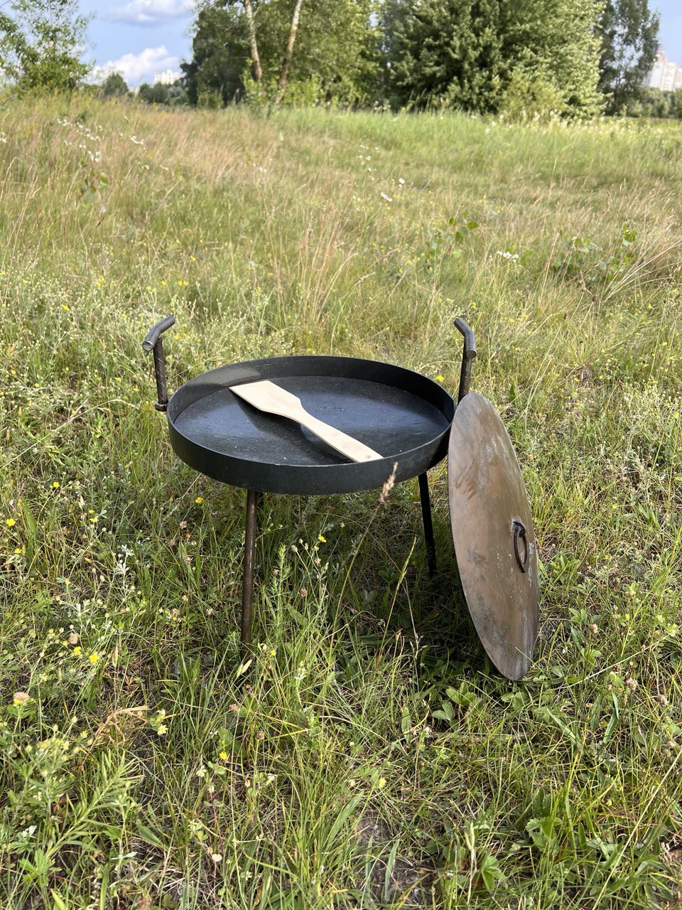 Сковорода борони 30 см з кришкою для пікніка, з диска для багаття