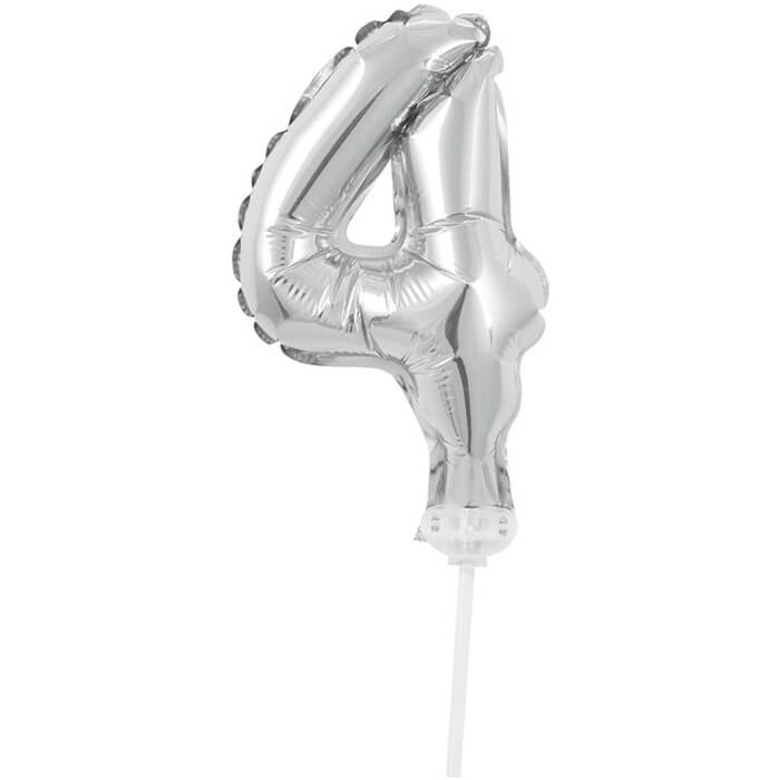 Цифра-топер у вигляді фольгованої кульки 4 срібло