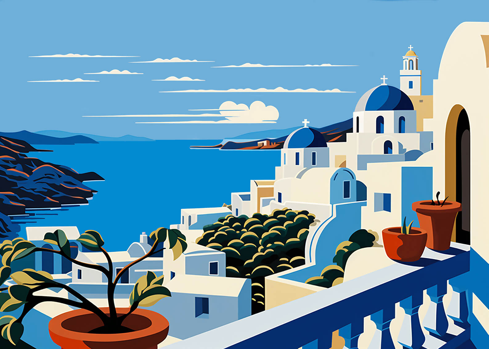 Greek Island 5, 30x42 cm original acrylic painting on paper