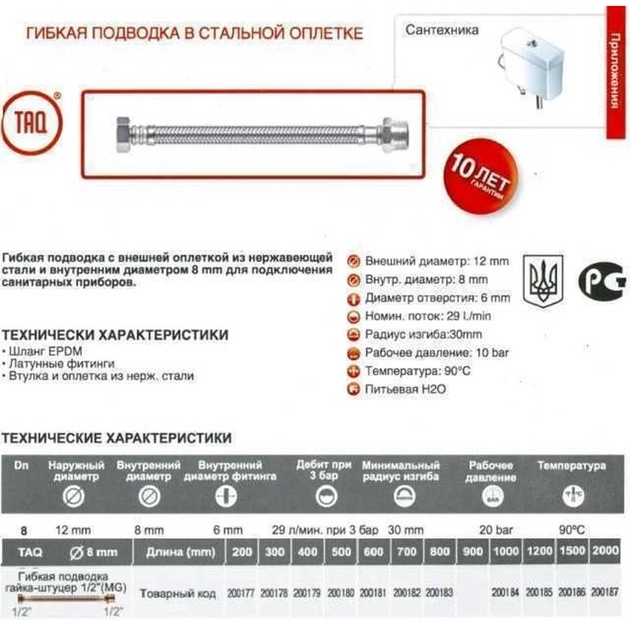 Шланг 1/2*1/2 НВ 0,8м. нержавійка ( TUCAI made in Spain )