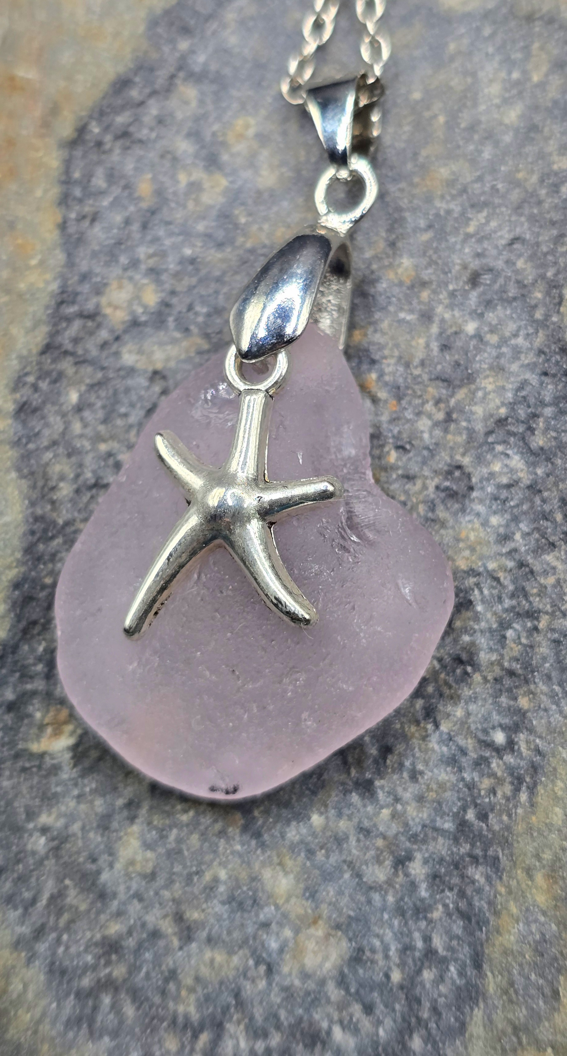 Lavender Starfish Sea Glass Necklace