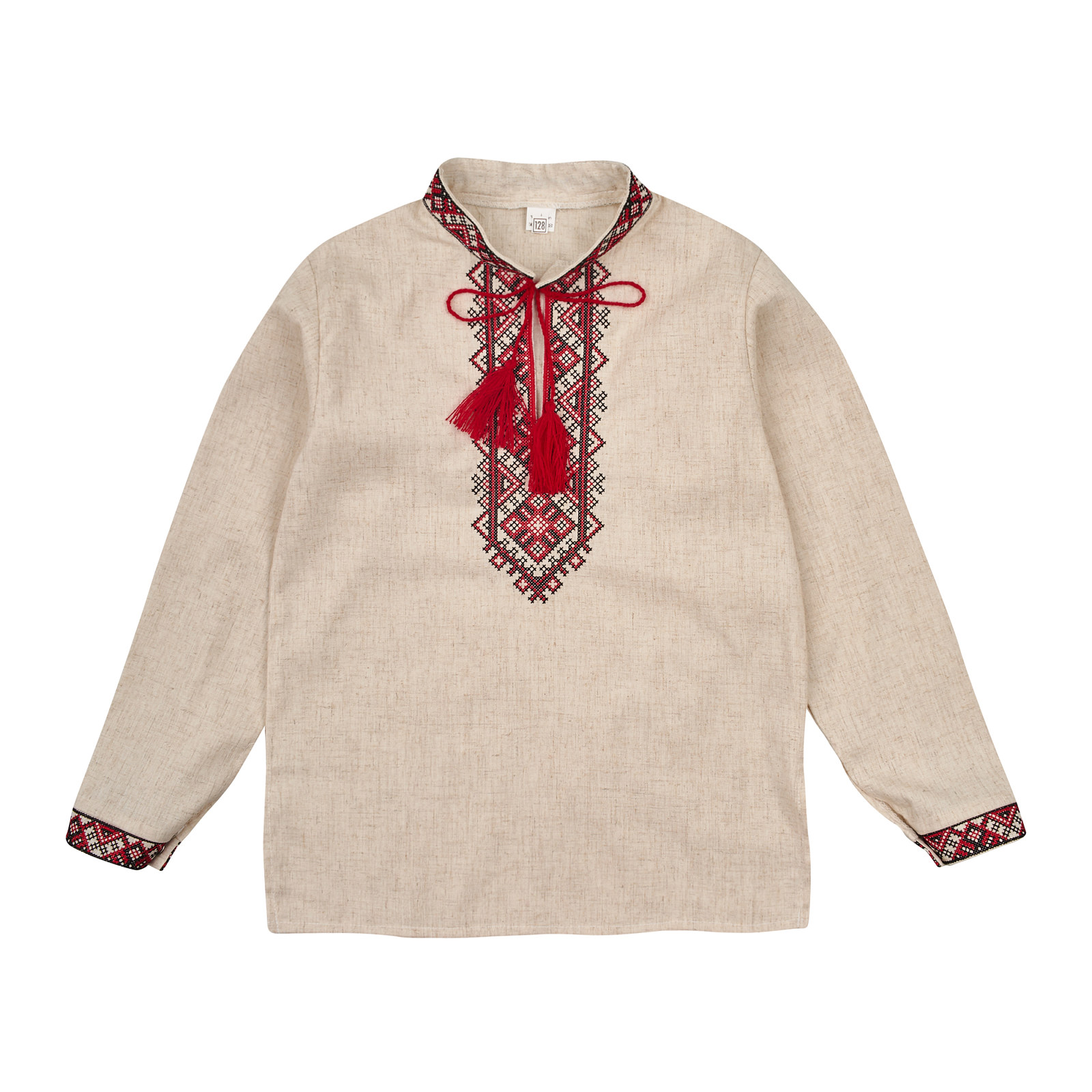 Вишиванка для хлопчика льон з червоною вишивкою