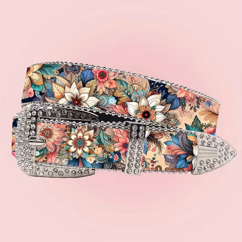 A Floral Printed Belt in a Bohemian Style for Women, Perfect for Pairing with Jeans