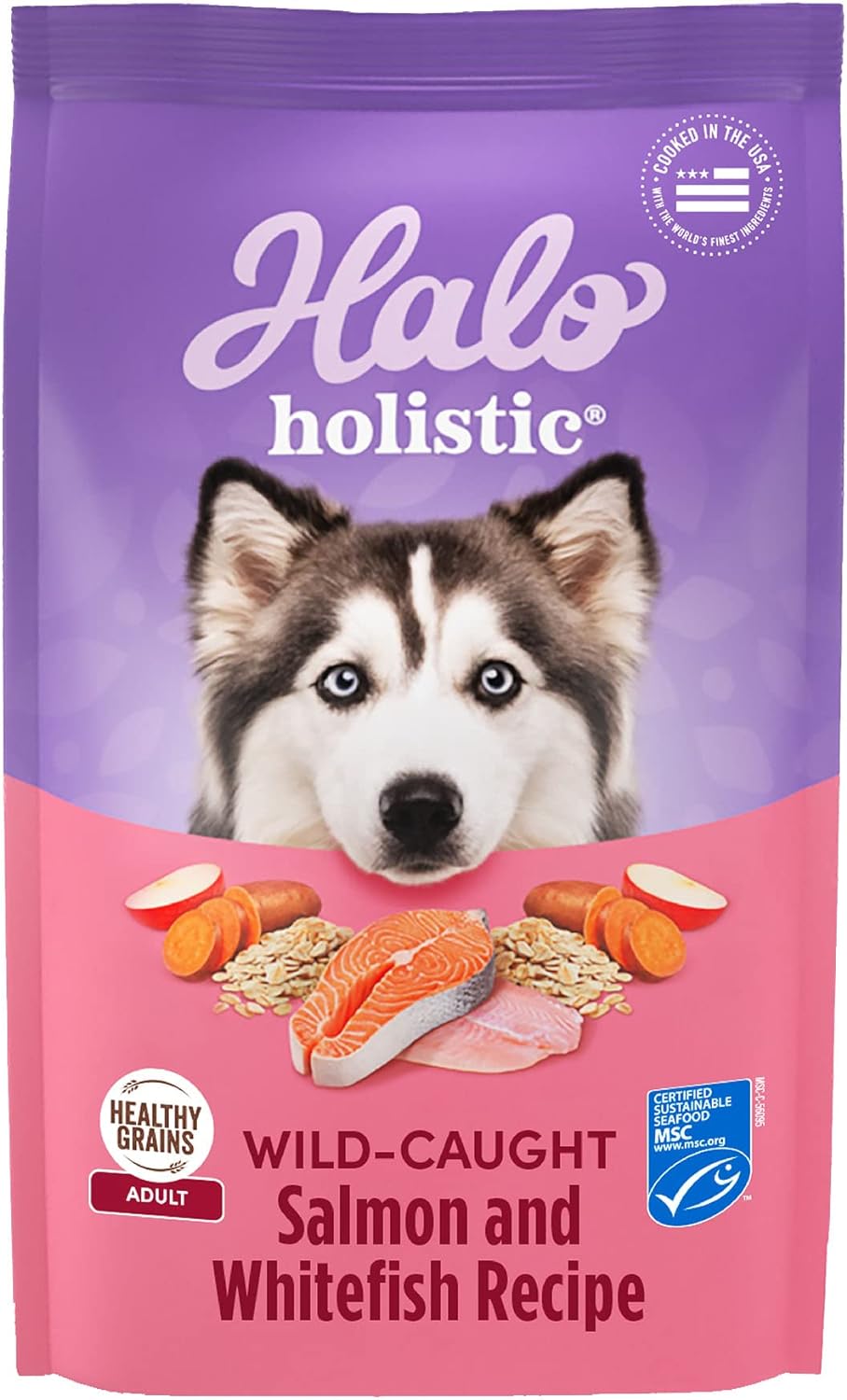 Halo Purely for Pets Holistic Adult Dog Healthy Grains Wild-Caught Salmon & Whitefish Recipe