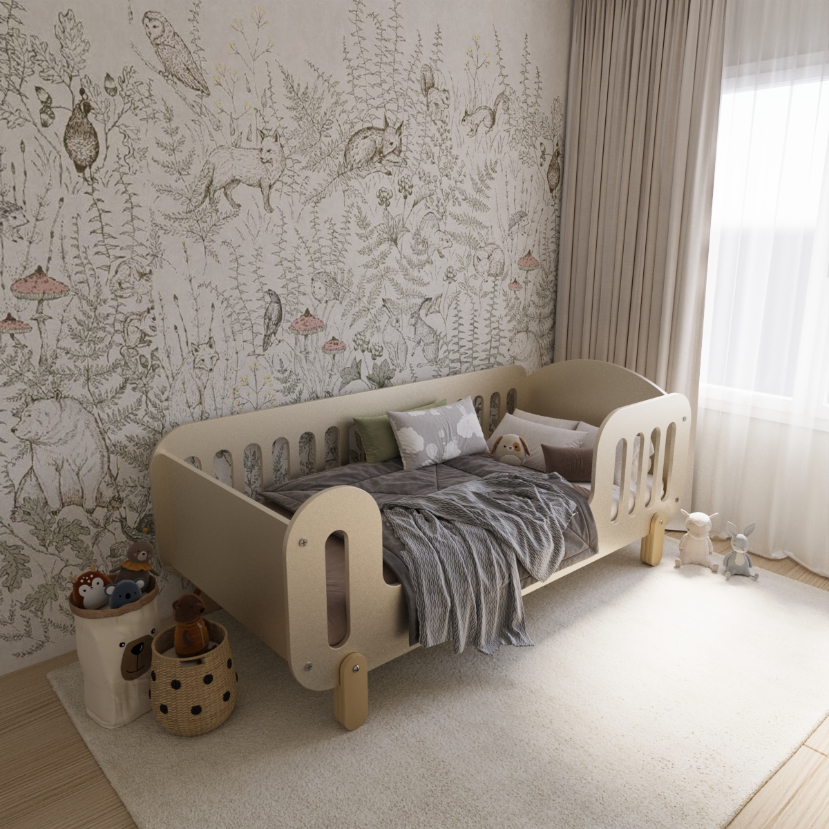 Дитяче ліжко дизайнерське Монтессорі Брунька 190×90 см - Пісочне