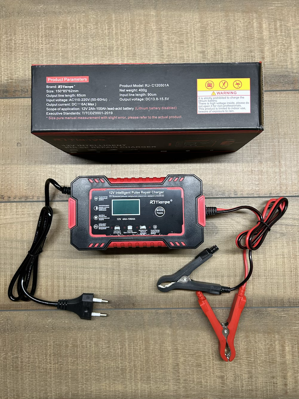 Зарядний пристрій для акумуляторів 12V з дисплеєм, автомобільний, інтелектуальний RJ Tianye 12V/6А