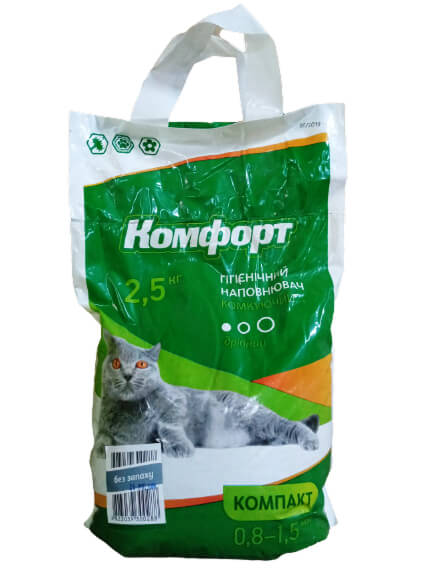 Наповнювач Комфорт глиняний без запаху комп. ( Дрібний ) 2,5 кг п/е