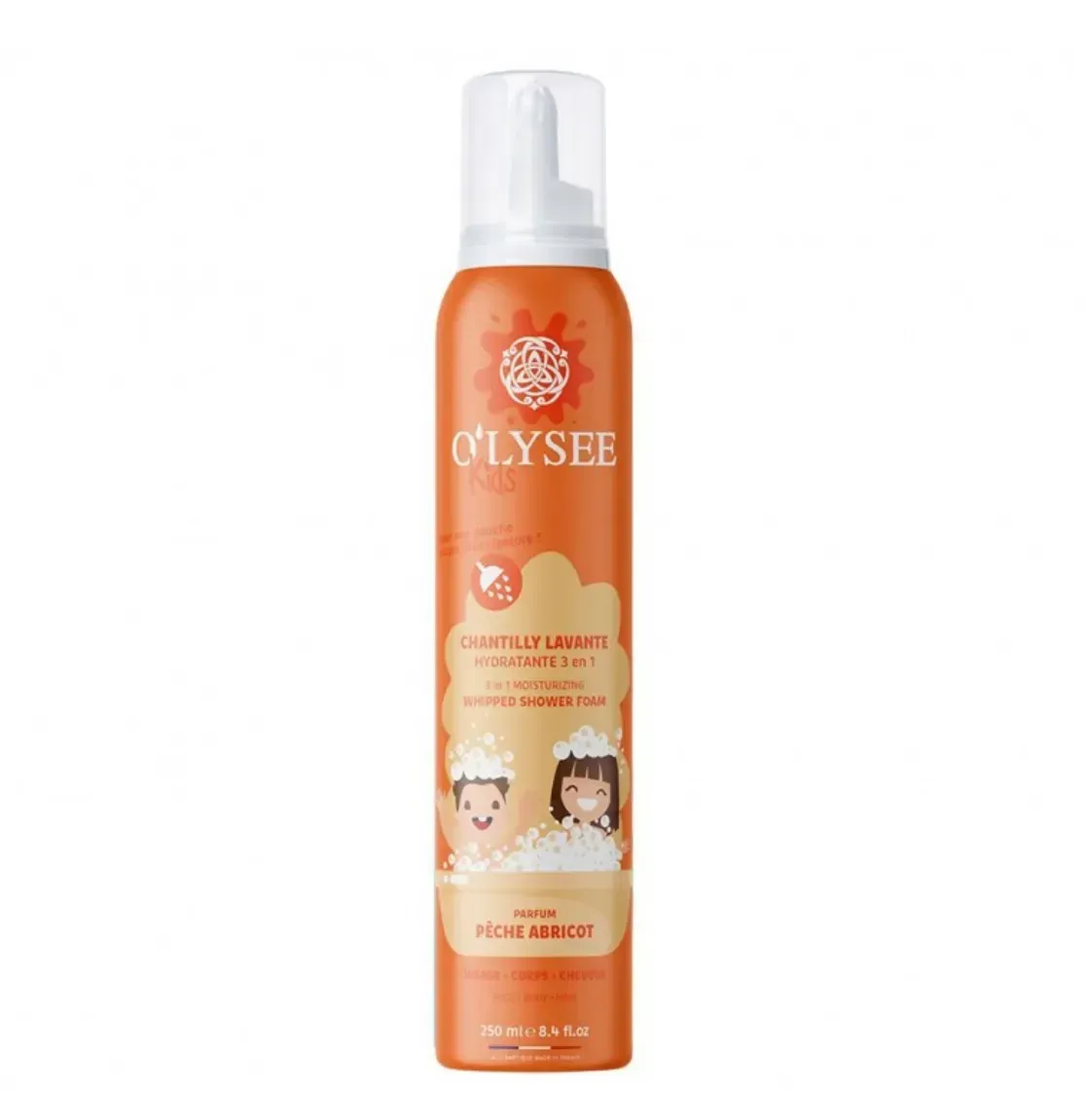 Дитяча крем-пінка для купання 3 в 1 з ароматом персика та абрикоса O’LYSEE Whipped Shower Foam Peach & Apricot 250 мл