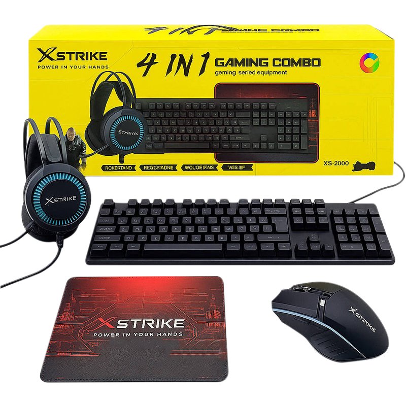 Комплект XSTRIKE XS-2030 4в1 (клавіатура + миша + коврик для миші + навушники) LED (ENG/UA/RU) USB Black