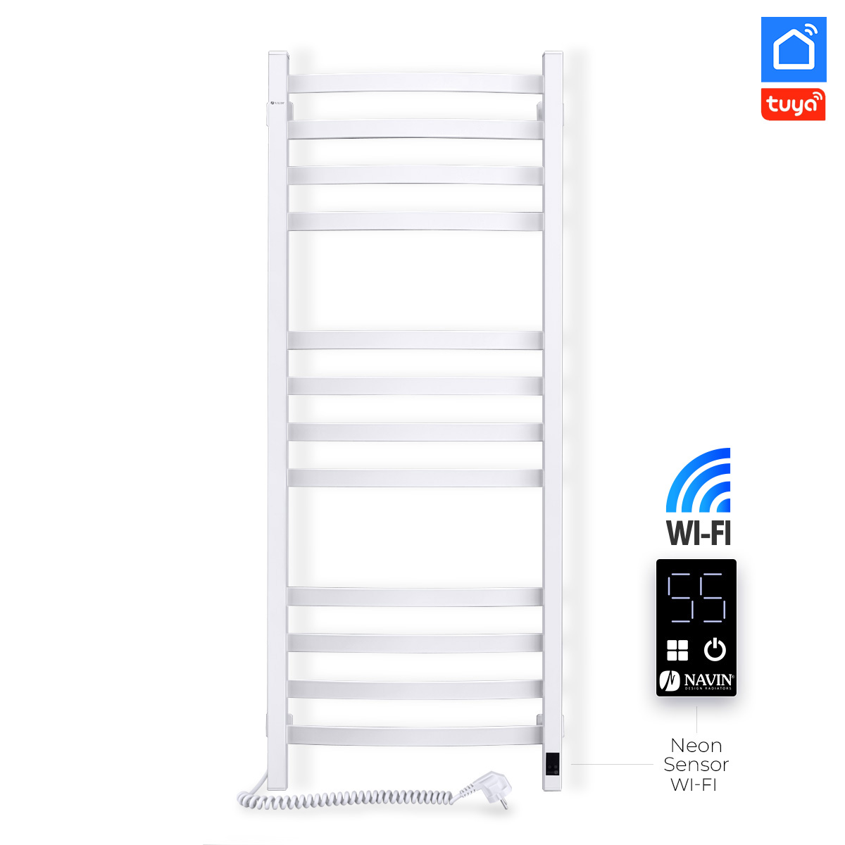 Рушникосушка електрична NAVIN Avalon 480×1200 Sensor з Wi-Fi ліва, біла
