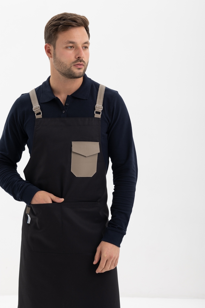 BIB APRON WITH ECO-LEATHER INSERTS