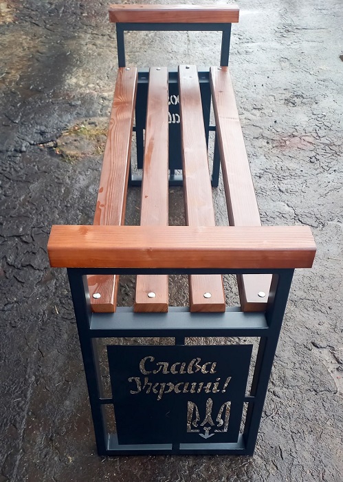 Лавка без спинки з поручнями та декором, лавка для саду, лавка для парку, вулична лавка, лавка Лофт