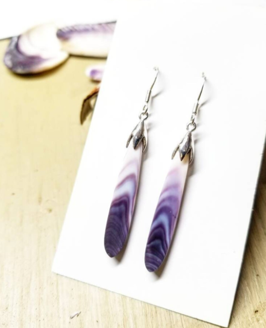 Thin Long Post Wampum Earrings