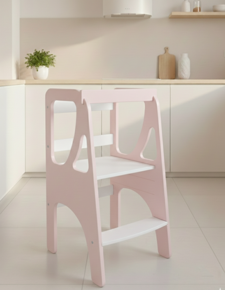 Вежа помічника Монтессорі дизайнерська регульована по висоті дерев'яна FunEra - Рожево/біла