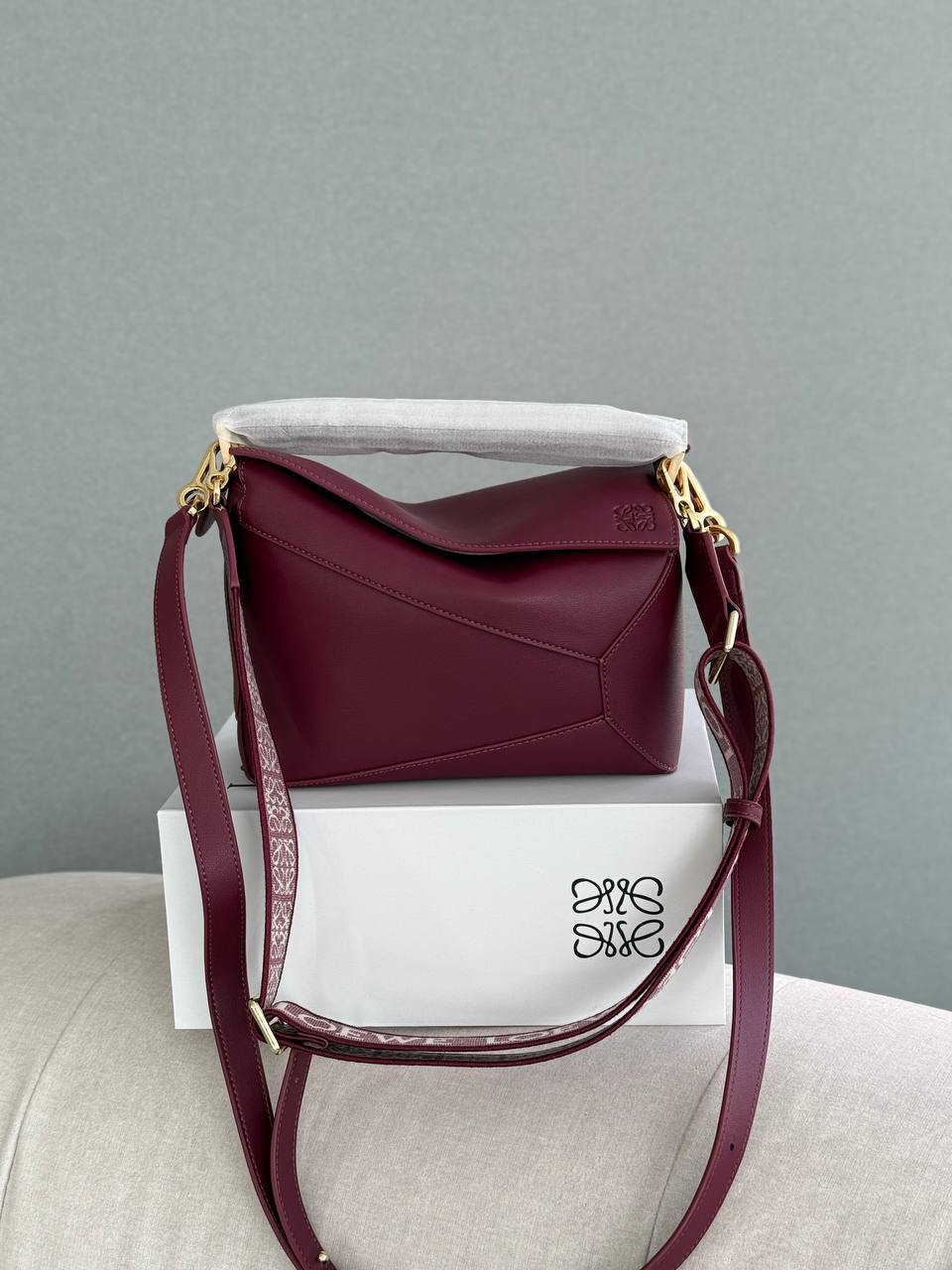 Loewe Small Puzzle Bag In Classic Calfskin Burgundy