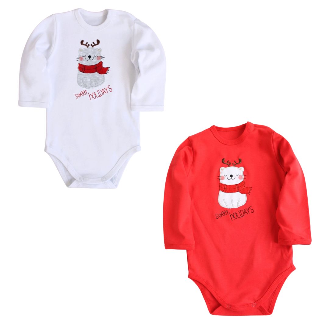 Дитячий новорічний боді з аплікацією "Котик з шарфом"