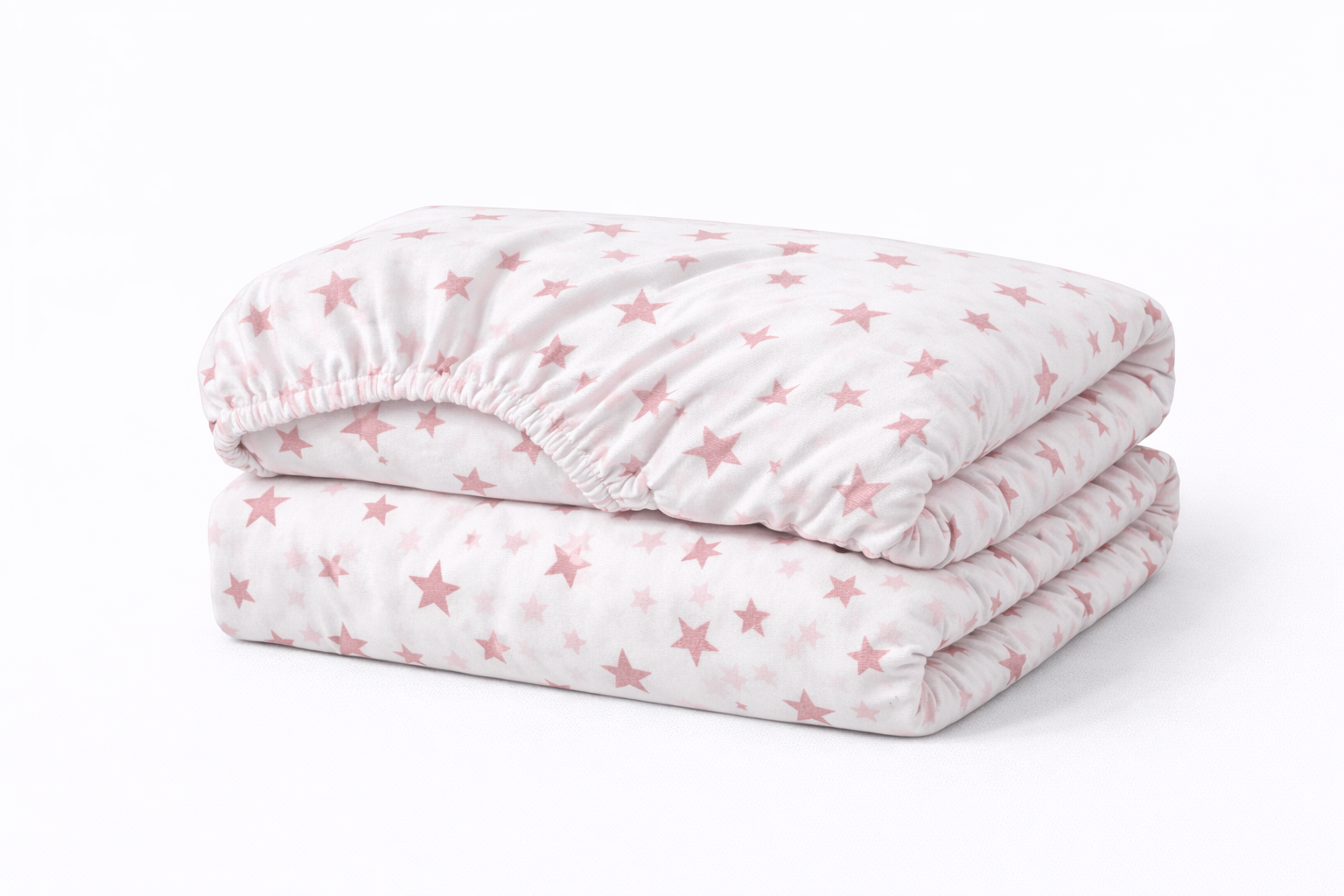 Простирадло га гумці ранфорс принт "Рожеві зірки на білому"