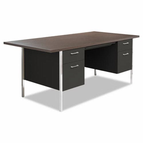Alera® Double Pedestal Steel Desk (Walnut/Black)